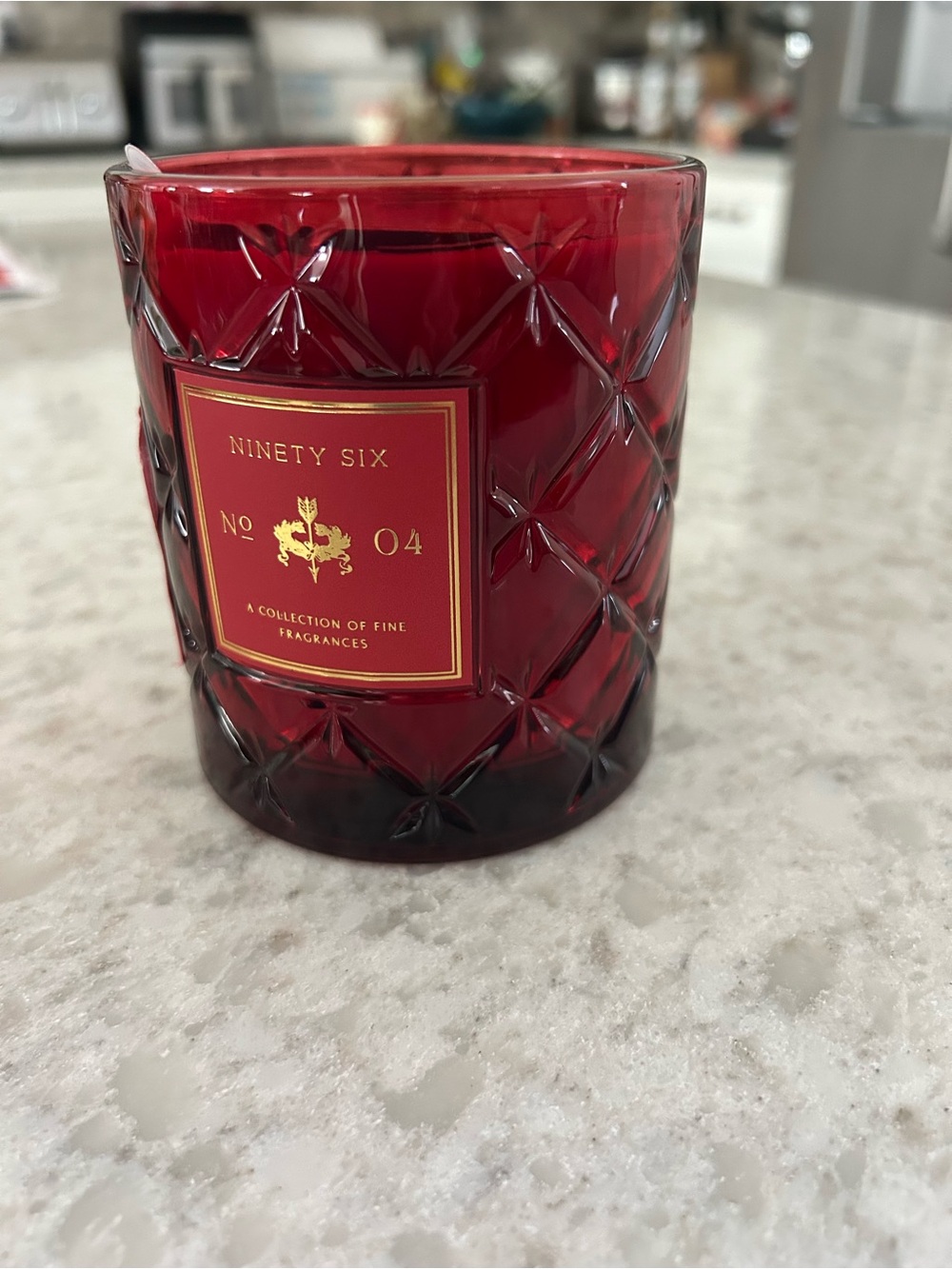 “New” Ninety Six Red Diamond-Textured Glass 10.7 oz Candle
